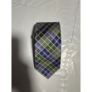 Roundtree & Yorke Men's Green Blue Plaid Necktie Business Formal